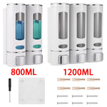 distributeur savon liquide moderne blanc gris bleu vert transparent vis fixations salle bain