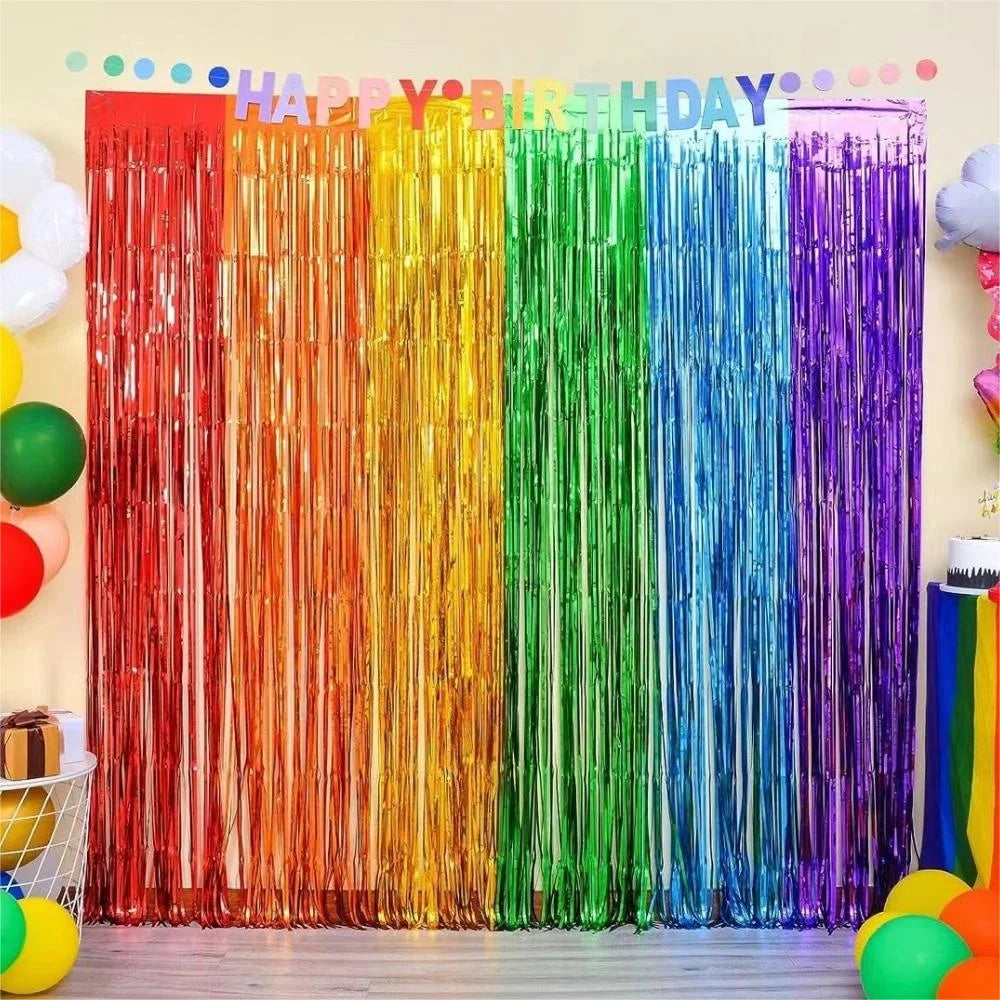 décoration murale rideau franges brillantes couleurs unies fête anniversaire mariage célébration arc ciel carnaval