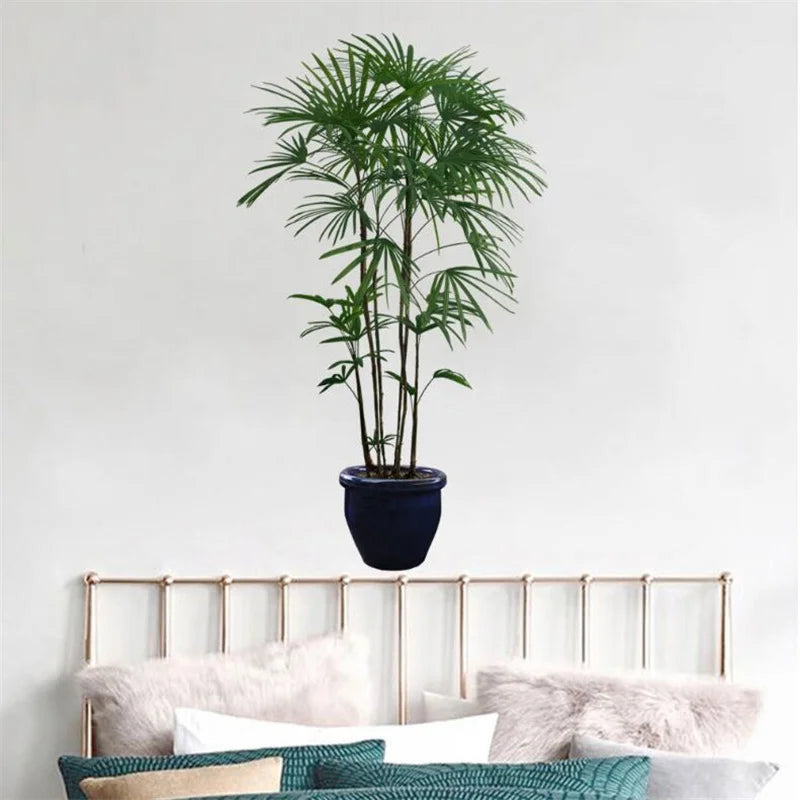 plantes artificielles vertes feuilles fines moderne adhésif pot noir décoration murale chambre salon entrée
