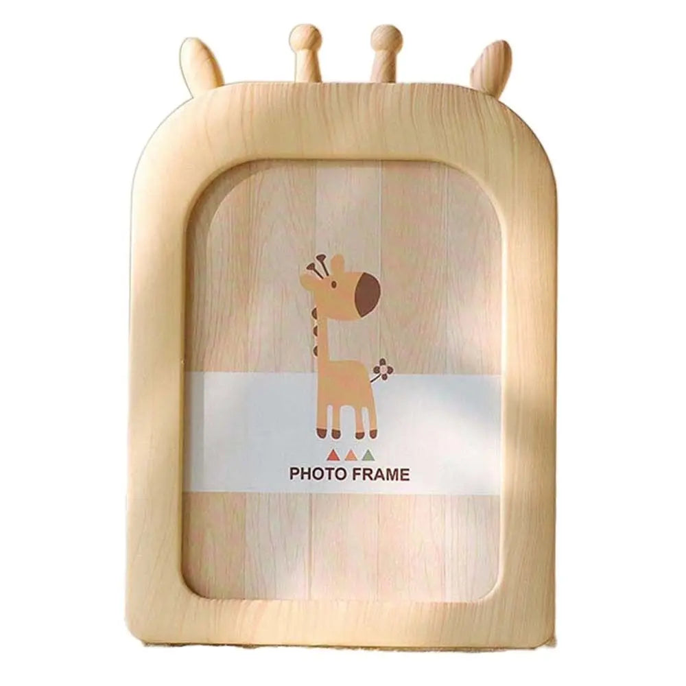 cadres photo décoration animaux tête souris girafe ours aspect bois clair rotatif beige marron