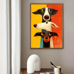 tableau moderne impression toile visage animal stylisé jaune orange bleu opaque décoration chambre sans