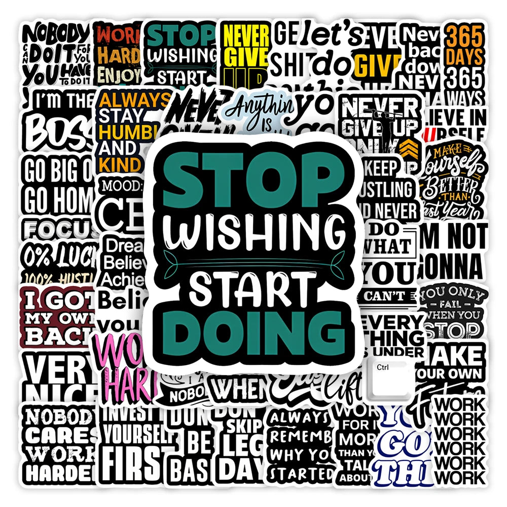 sticker autocollant texte motivant moderne multicolore étanche scrapbook journal portable téléphone bouteille vinyle pvc