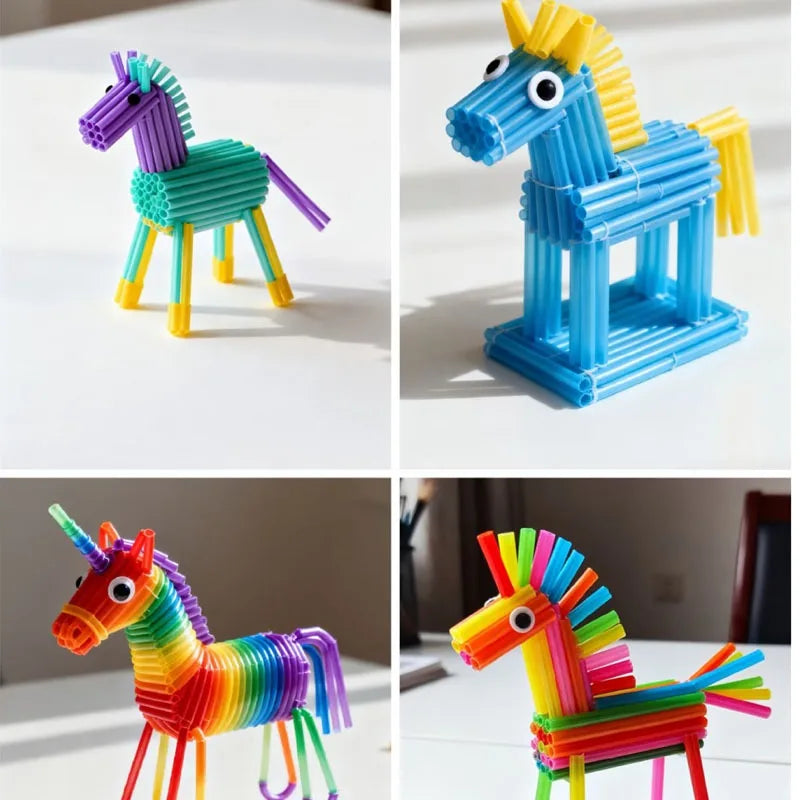 pailles tressées réutilisables multicolores spirales rectilignes tubes pliables artisanales créatives fabrication paniers