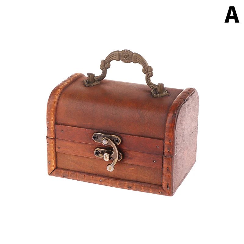 boîte bijoux bois vert foncé marron vintage simili cuir vieilli poignée métal cadenas sécurité