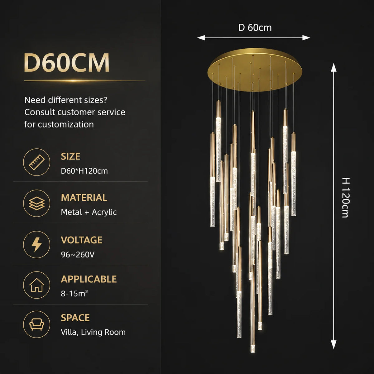 lampe suspendue moderne or cristaux transparents 80cm led 3000k chambre salon