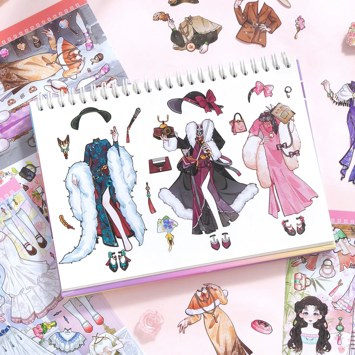 autocollants papier vintage illustrations personnages féminins costumes accessoires bijoux sacs chaussures opaques retrouvez ancien