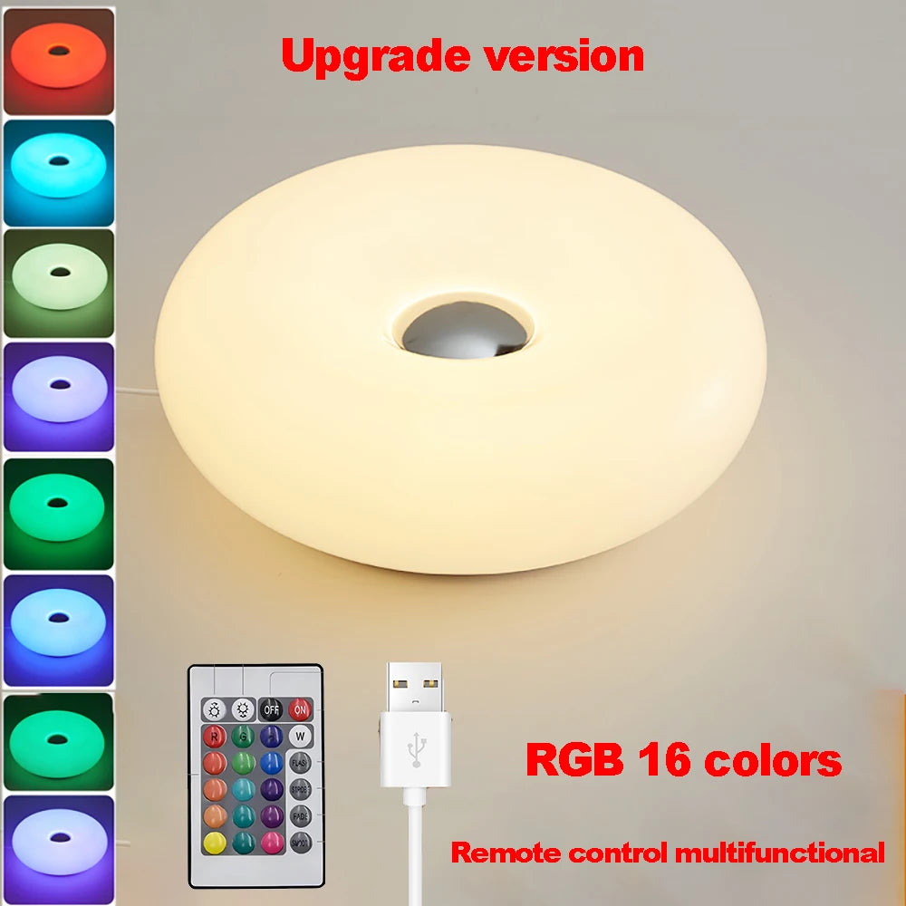 lampe toroïdale led rechargeable usb blanc orange télécommande multifonctionnelle moderne minimaliste ambiance chambre salon