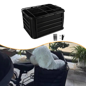 panier vélo arrière chien acier noir barreaux tissu opaque randonnée camping sortie plein air