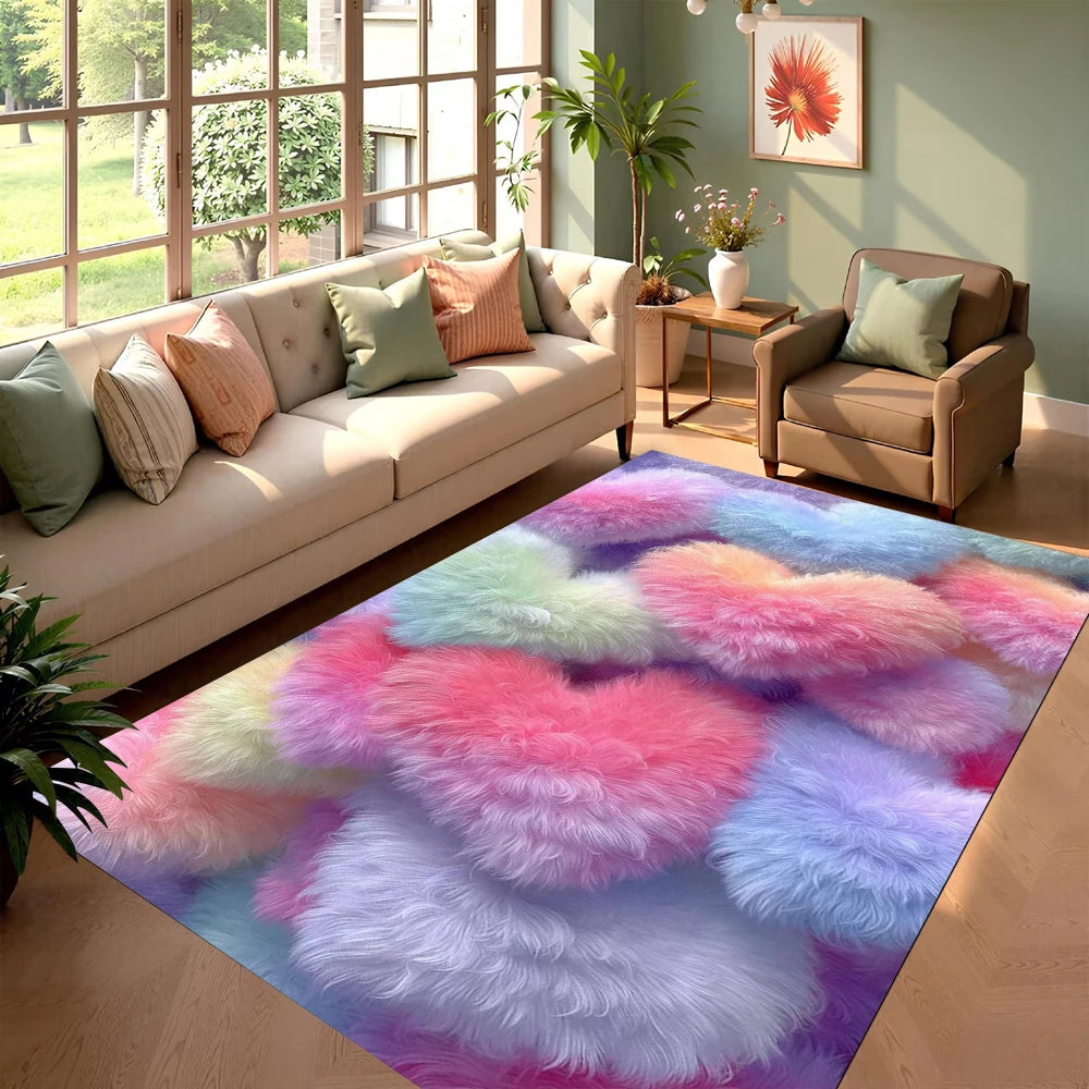 tapis moderne multicolore peluche coeurs salon chambre extérieur 120x160cm polyester