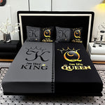 ensemble literie noir gris moderne plaid lettres couronne king queen doré lit housse polyester