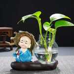 vase verre transparent plante figurine monks artisanal décoration table maison étude balcon living room