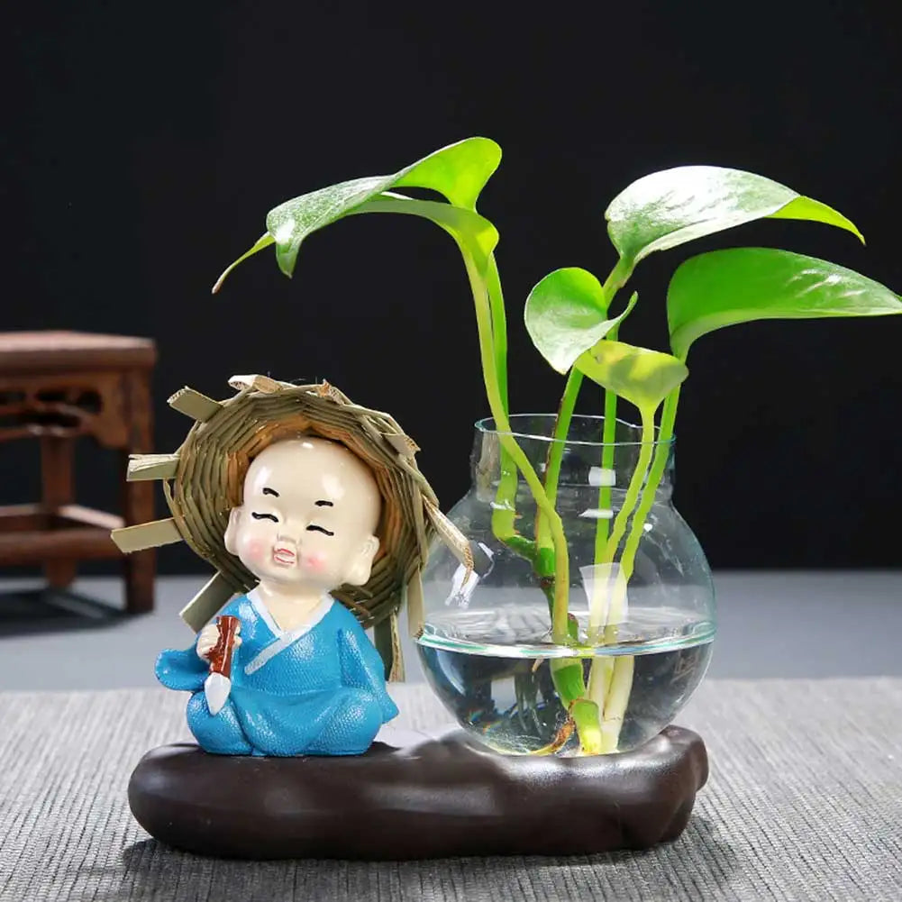 vase verre transparent plante figurine monks artisanal décoration table maison étude balcon living room