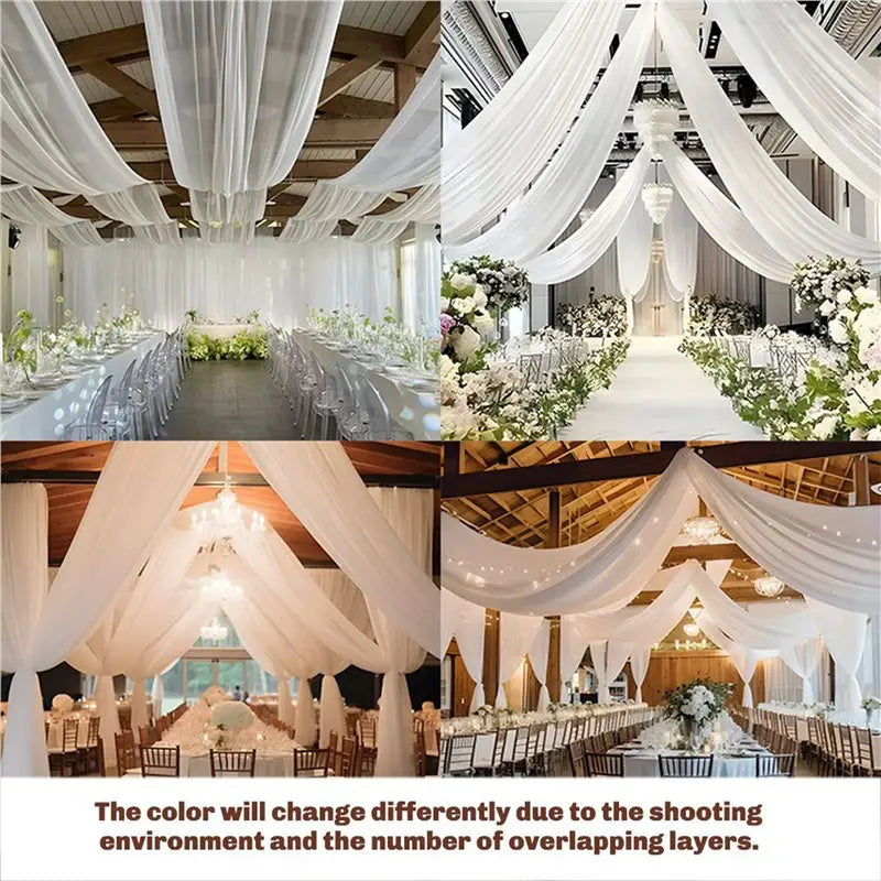 rideau blanc moderne drapeau mariage tissu opalin decoration ceremonie event backdrop 8m 0.75m