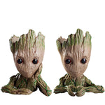 cache pot créatif marron vert texture bois personnage groot fleur intérieur décoration maison artisanat