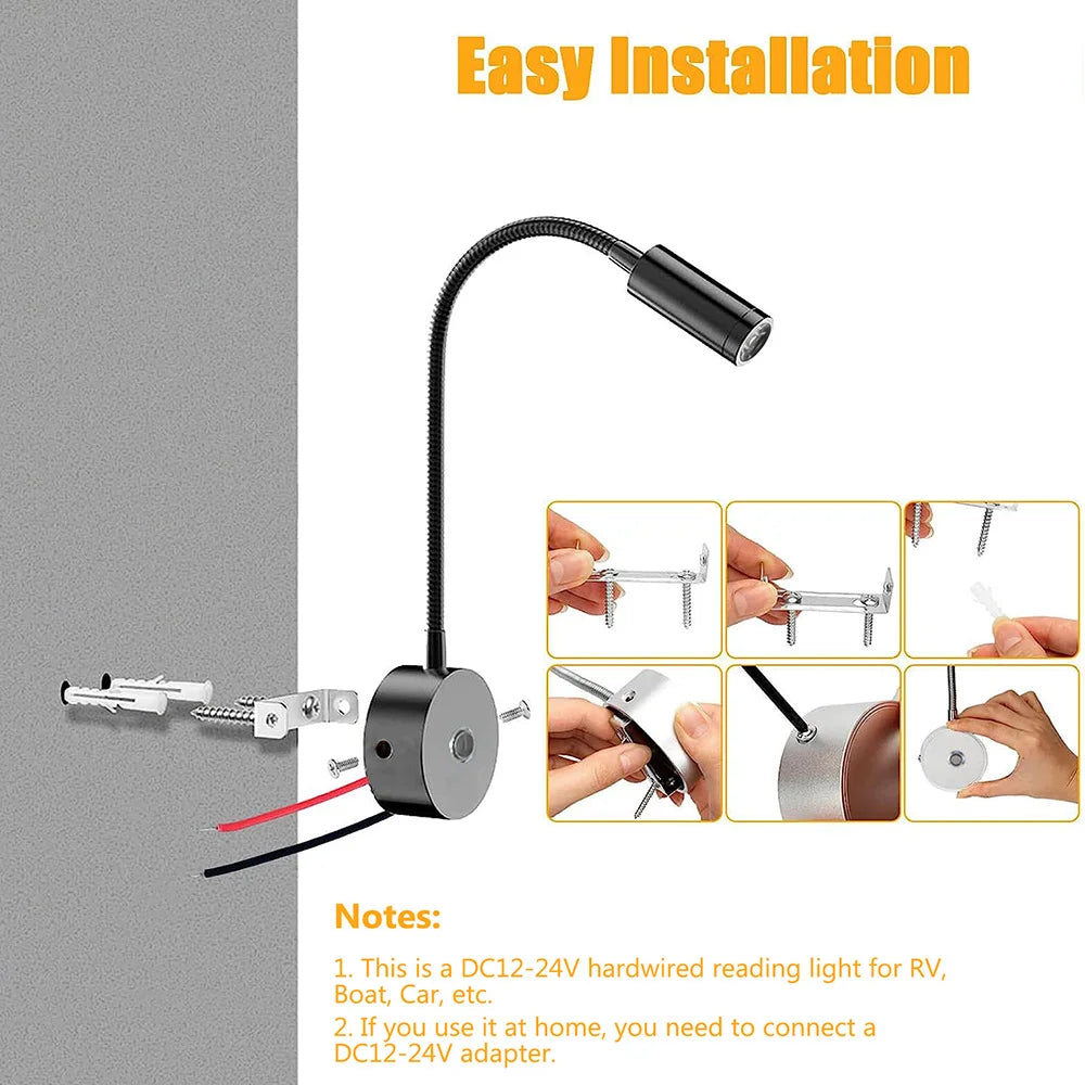 lampe lecture flexible moderne noir argent interrupteur tactile led rechargeable via usb