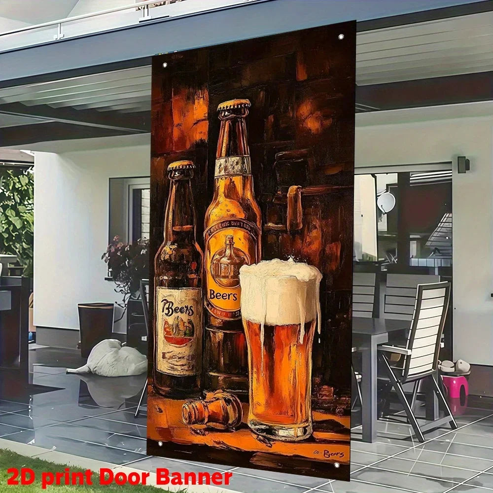 décoration porte bannière bière bouteilles verre ancien pub texturé vintage