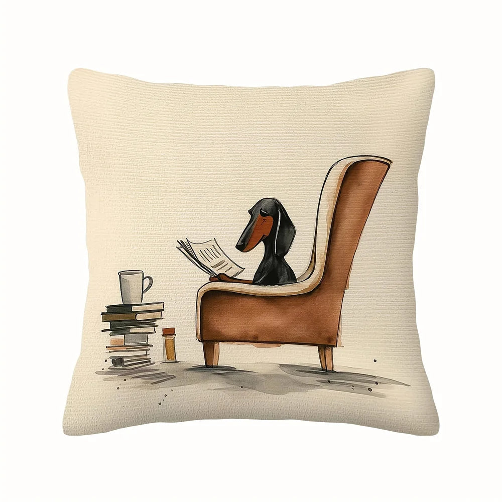 housse coussin carré beige chien fauteuil cartoon 100 polyester opacité 45x45cm