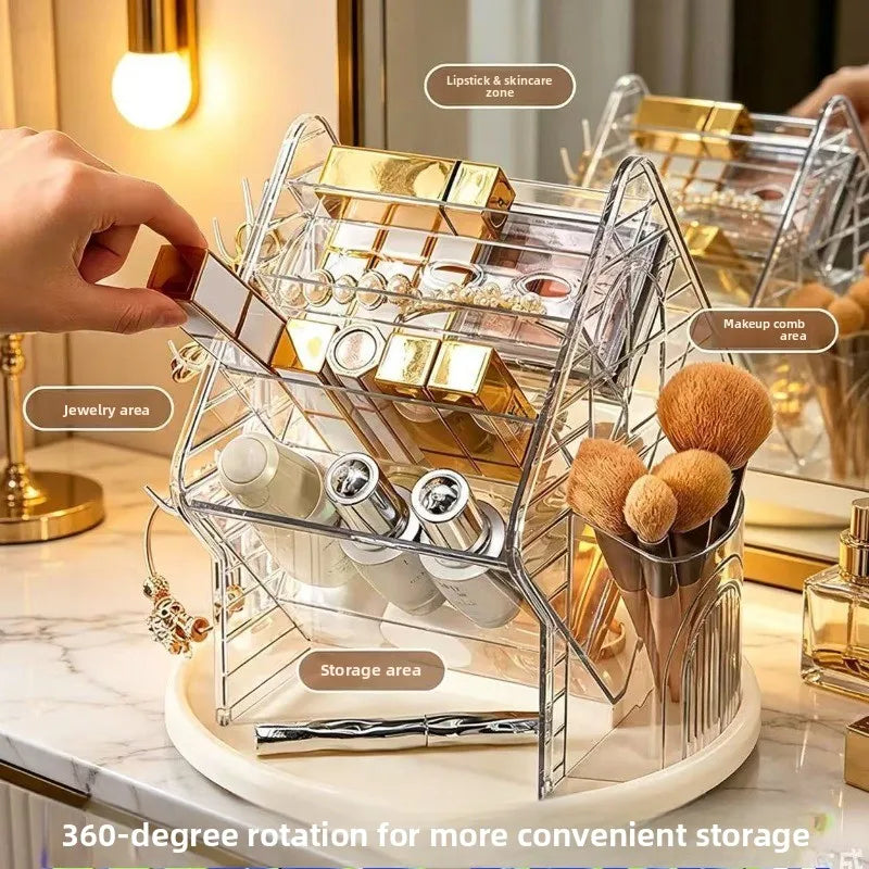 organisateur maquillage transparent moderne rangement bijoux 25cmx15cm lips concealer pinceaux rouges lèvres