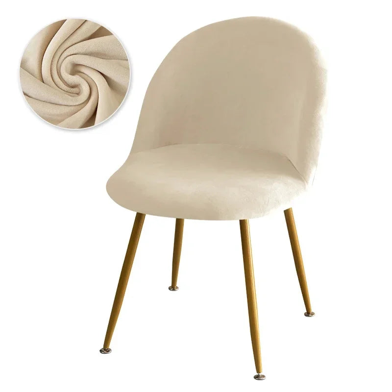 housse chaise velours unie moderne beige verte mariage banquet accueil fixe pieds métalliques dorés
