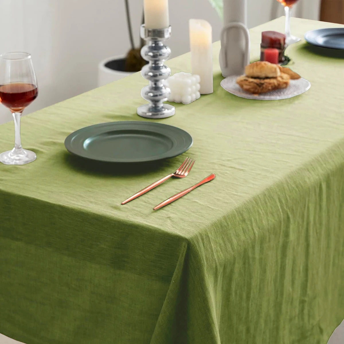 nappe table vert uni polyester moderne imperméable extérieur mariage fête 140x180cm