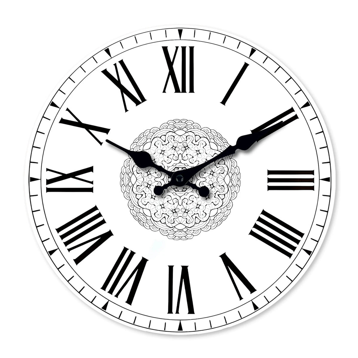 horloge murale bois or beige blanc bouddha lotus chiffres romains classique deco chambre salon