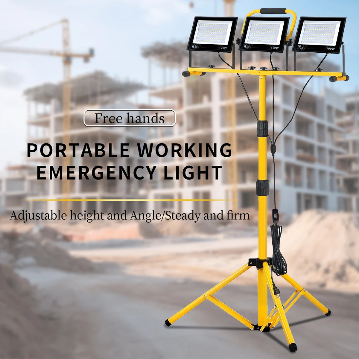 lampe travail portable urgence jaune noire ip66 led aluminium moderne câble prise optique support