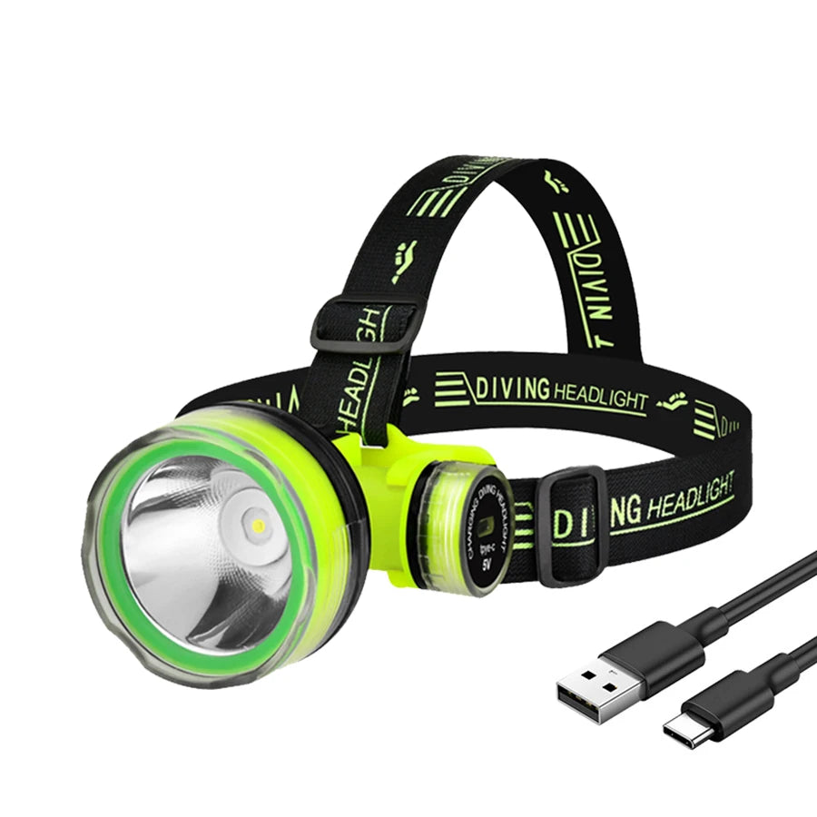 lampe torche plongée rechargeable led 30w ipx8 étanche 500m noir ceinture ajustable haute puissance