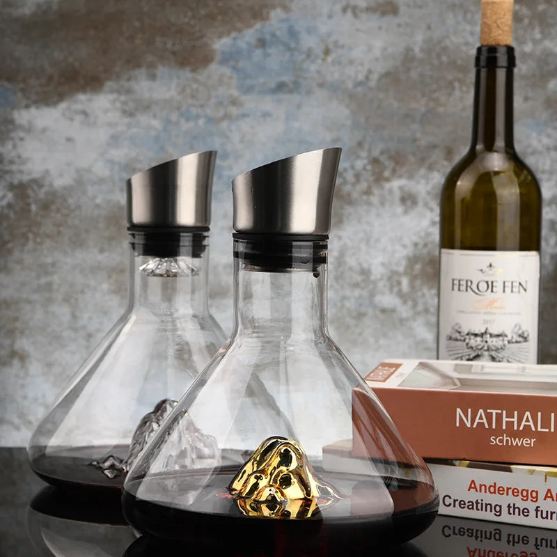 carafe vin transparente montagne dorée moderne 1,5 litre aérateur intégré