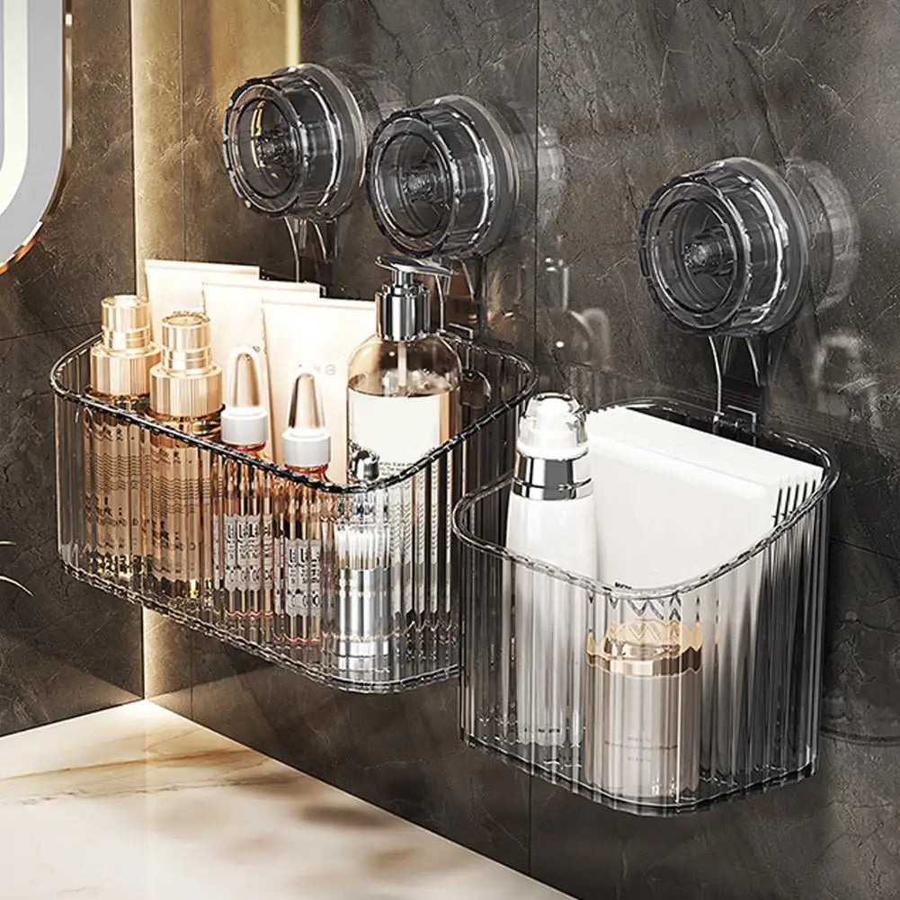 panier rangement mural transparent rayures verticales moderne cosmétiques serviettes