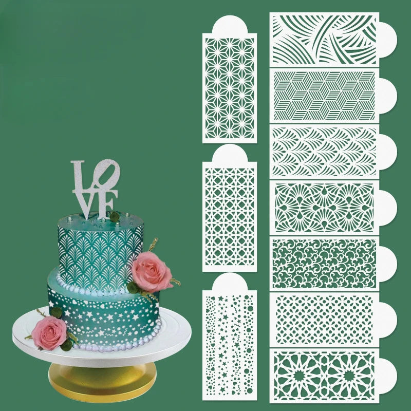 gabarits décoration gâteau blanc motifs géométriques modernes adhésifs reutilisables fondant icing cake decorating stencils