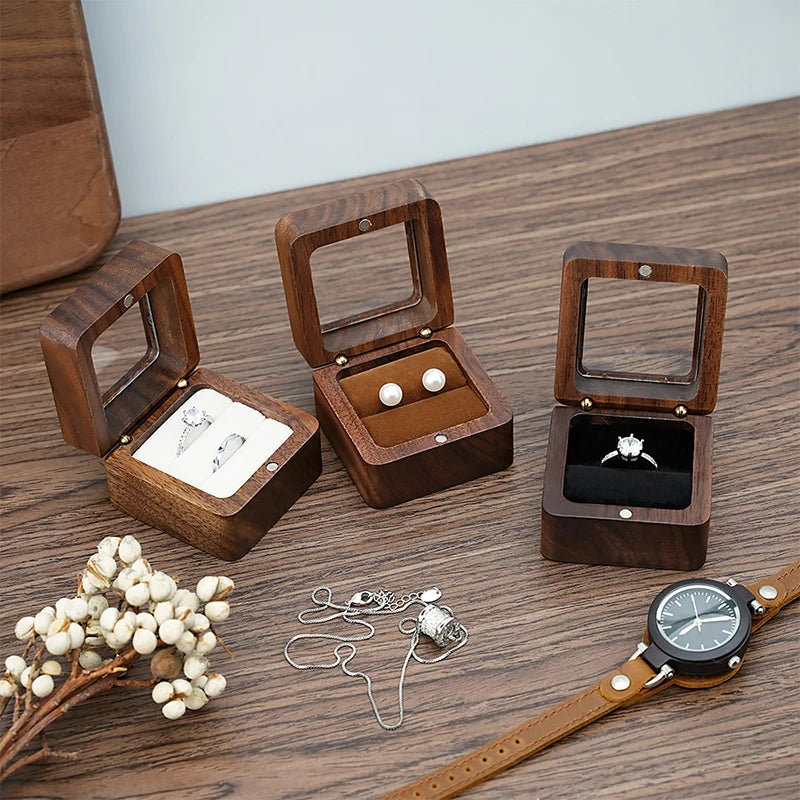 boîtes bijoux bois foncé coffret rangement classique coussin intérieur vis anneaux emballage présentation mariage