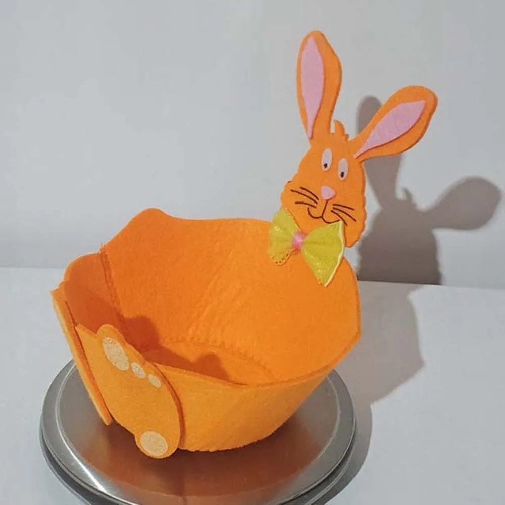 panier feutrine forme lapin deco pâques couleur jaune orange vert enfantin mignon