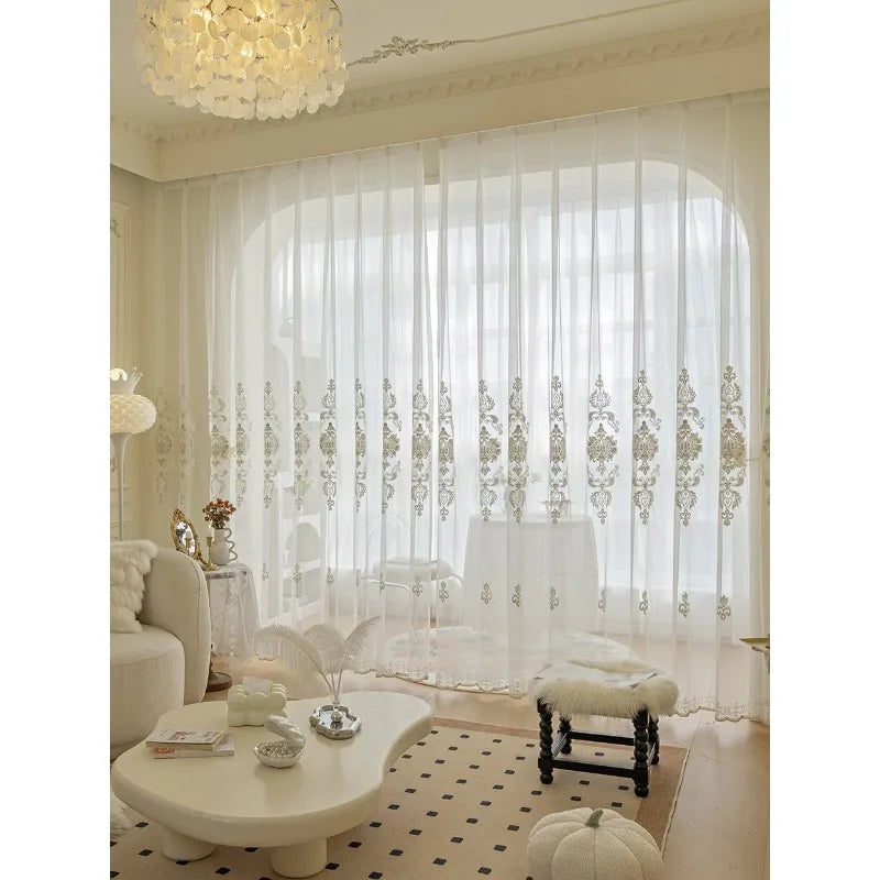 rideau blanc brodé floral transparent maison moderne tulle inclusionpaque