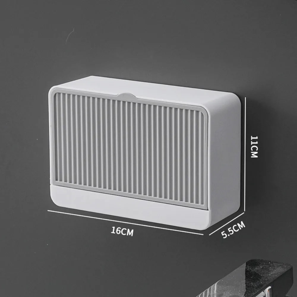 boîte savon moderne blanche rayée adhésive petite plante artificielle
