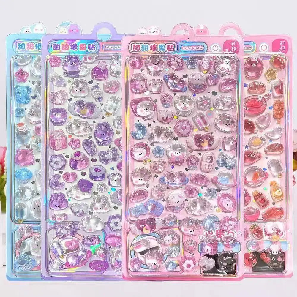 sticker kawaii mignon violet rose bleu blanc geometrique animal coeur étoile floral adhésif