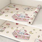 tapis protection meubles hello kitty dessins coeurs étoiles gâteaux adhésif beige clair 300x45cm résistant
