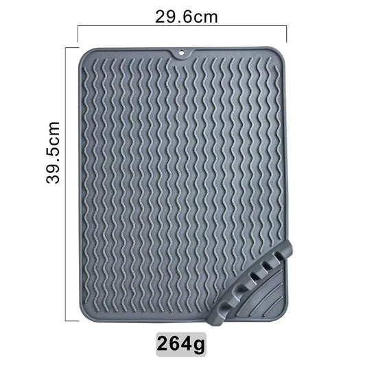 tapis drainage silicone gris moderne rayures horizontales anti dérapant rapide drying mat vaisselle organisateur