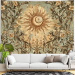 tapisserie murale vintage floral soleil lune vert beige marron romantique rectangle