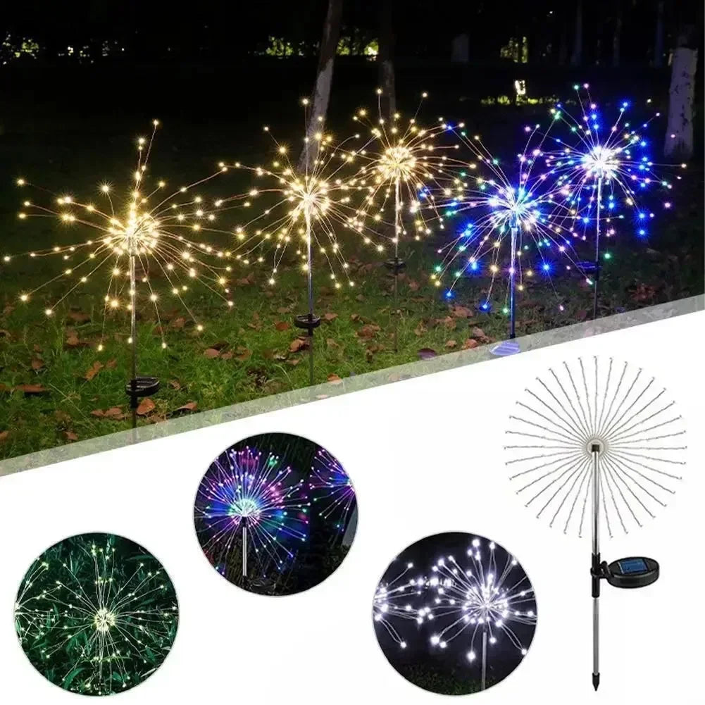lumières solaires extérieures feux d'artifice fleurs stylisées scintillement motifs floraux