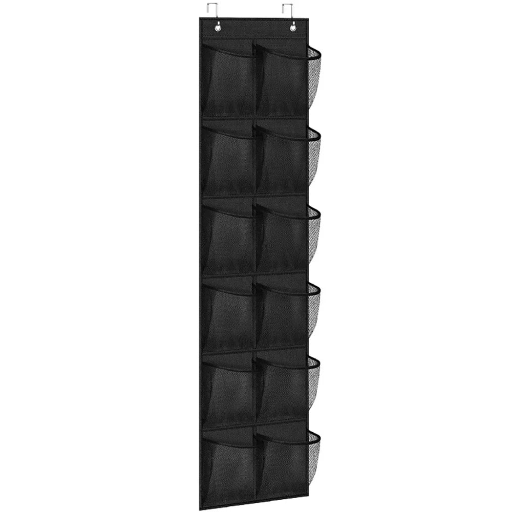 Sac chaussures suspendu maille transparent noir moderne poignées 14 paires