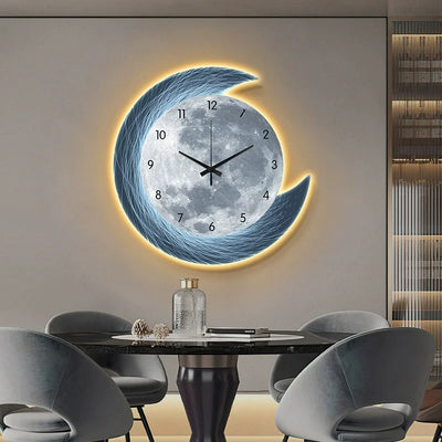 Horloge murale LED lune terre noire 20 pouces