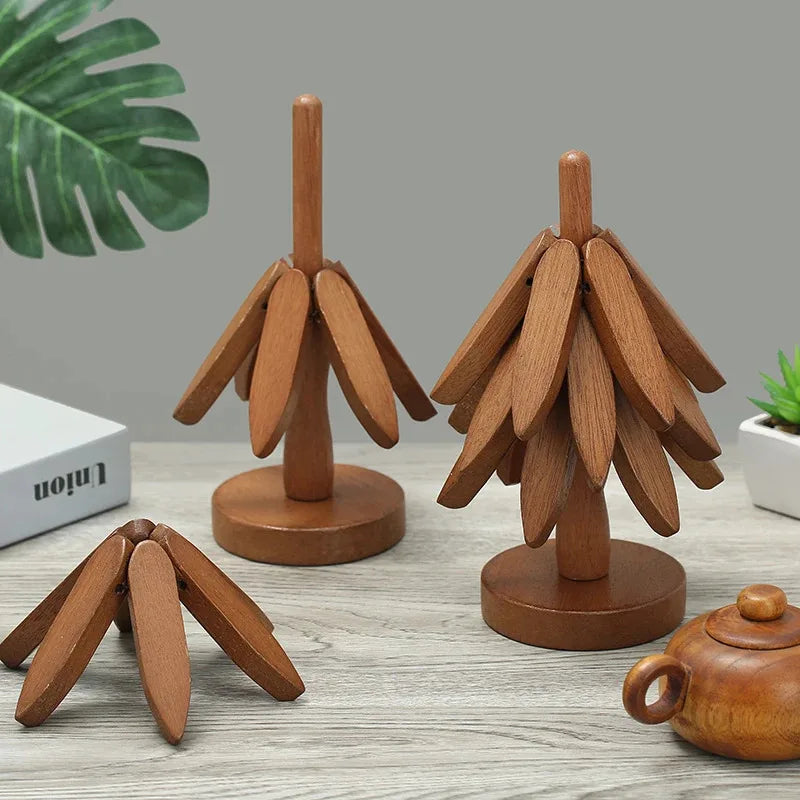 support tasse bois naturel lisse moderne minimaliste tasse théière verre boisson plante artificielle boîte