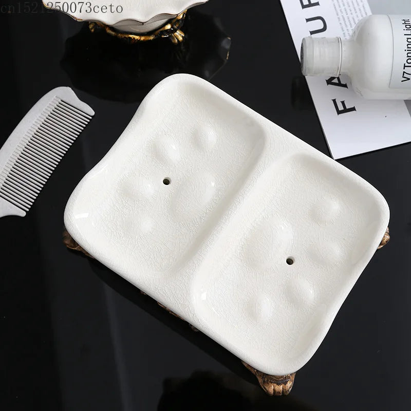 support savon céramique blanc doré ornements classique baroque pièce pied sculpté