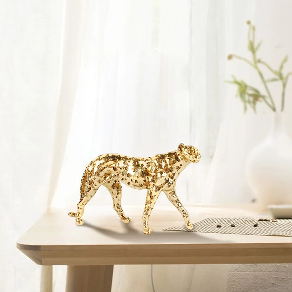statue décorative léopard or taches texturée résine animalier maison festivescrição