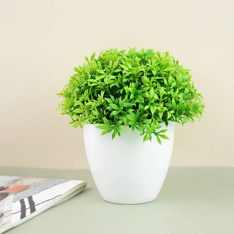 plantes artificielles vertes moderne pot blanc feuilles fines décoration intérieure extérieure ornement faux buisson