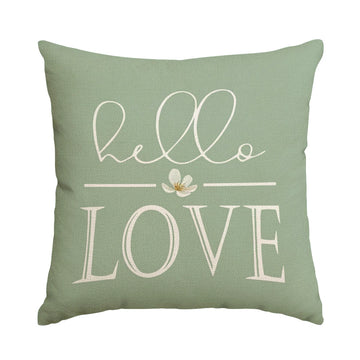 housse coussin carré motif floral vert clair beige rustique polyester lavable glissière invisible 45cm