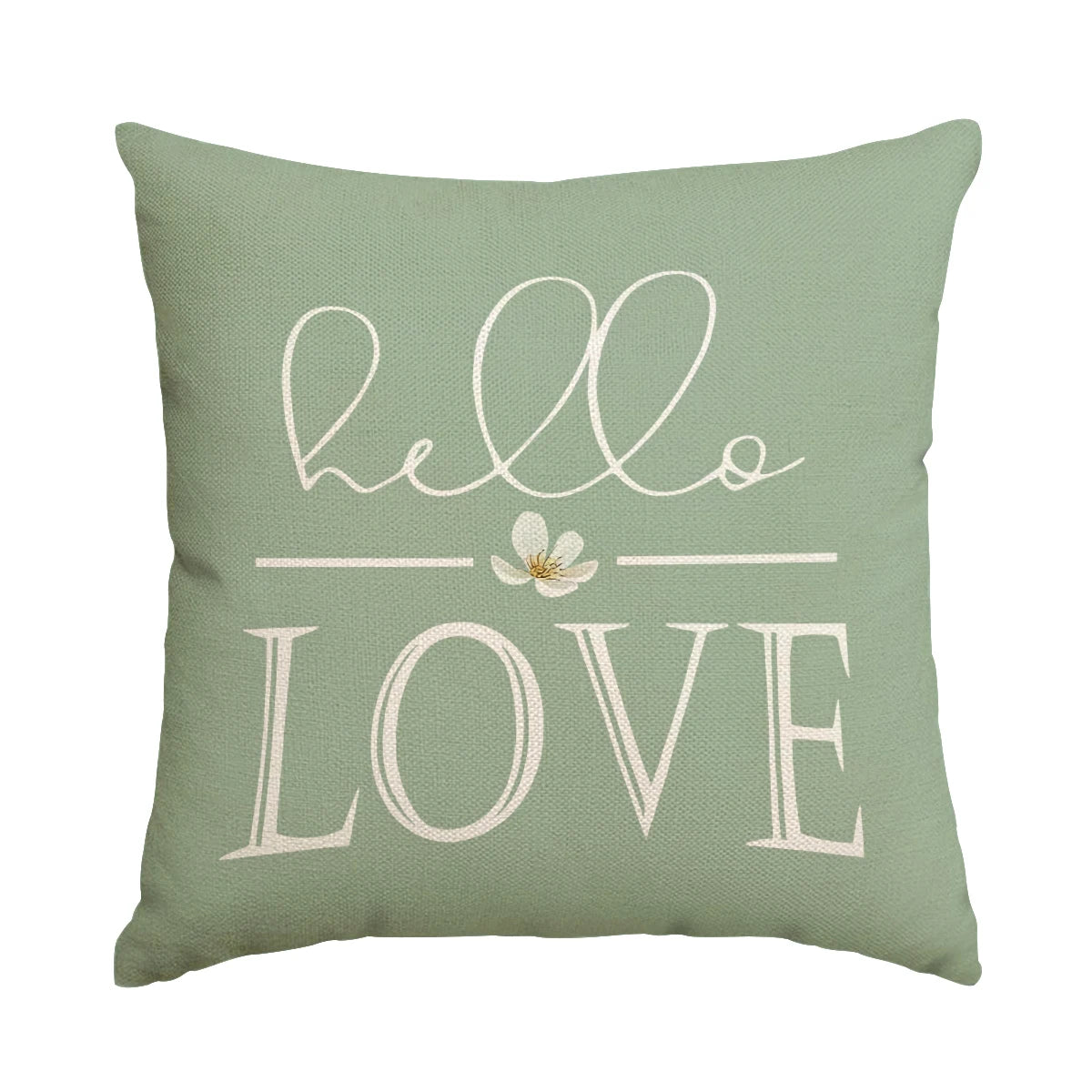 housse coussin carré motif floral vert clair beige rustique polyester lavable glissière invisible 45cm