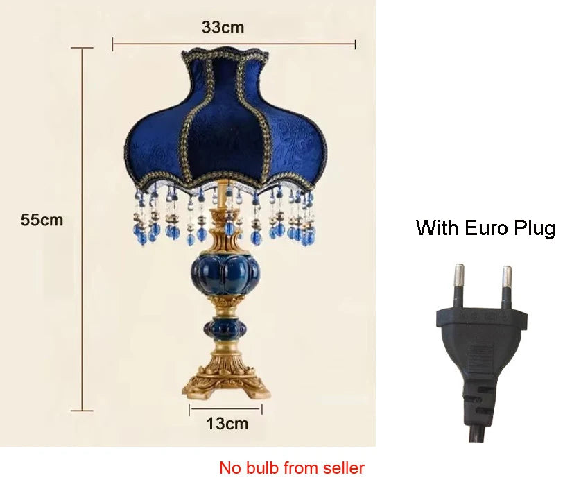 lampe table classique bleu or transparentes abat jour velours vintage chambre coucher européenne moderne