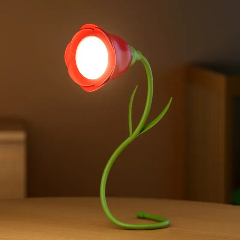 veilleuse fleur rose rechargeable pliable moderne nuit table led rouge violette chambre