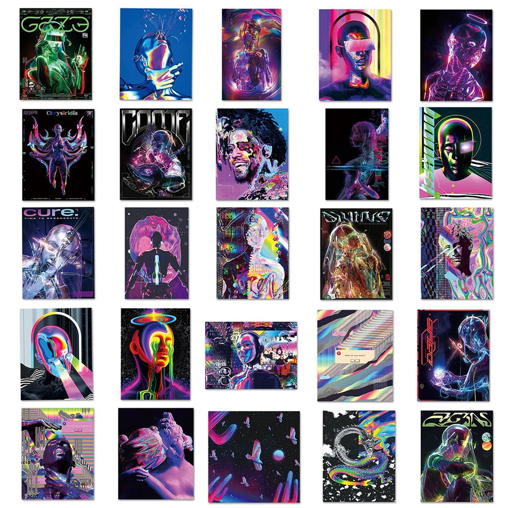 stickers moderne futuriste abstraits géométriques holographiques adhésifs variés textes cure obsessed cœur sensible